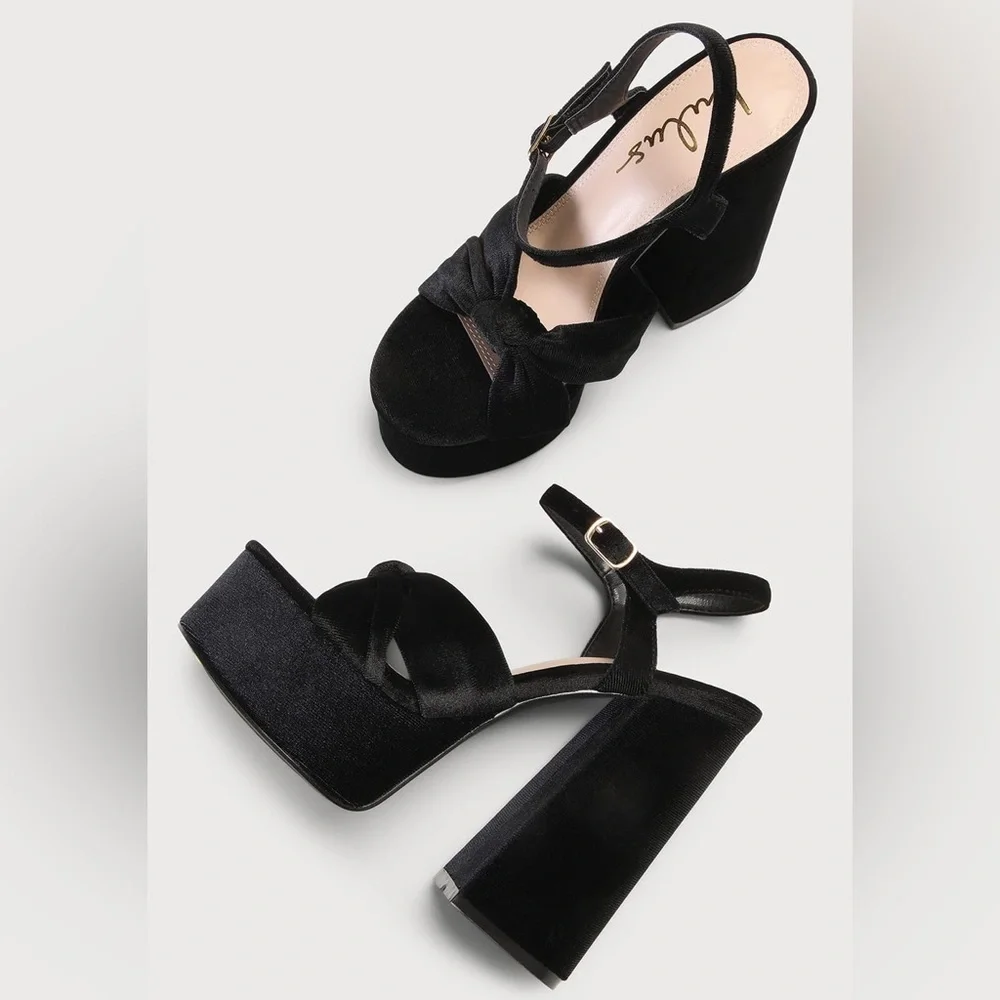 Falura Black Velvet Knotted Platform High Heel Sandals